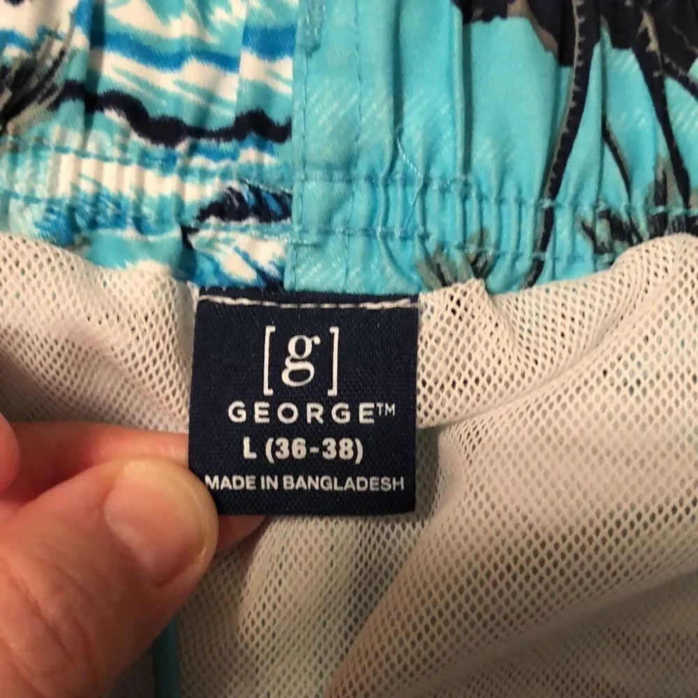 George L Tropical Teal Navy Swim Trunks